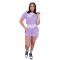 Fashionable and casual summer collar contrasting knitted shorts short sleeved set