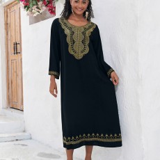 Cotton embroidered long robe for vacation, leisure beach, bikini, outerwear