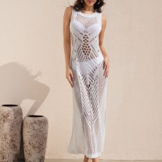 Knitted hollow out long skirt vacation casual beach bikini outer cover shirt