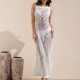 Knitted hollow out long skirt vacation casual beach bikini outer cover shirt