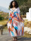 Cotton V-neck printed hoodie for vacation and leisure beach bikini outerwear in 5 colors