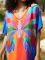 Cotton V-neck printed hoodie for vacation and leisure beach bikini outerwear in 5 colors