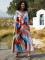 Cotton V-neck printed hoodie for vacation and leisure beach bikini outerwear in 5 colors