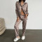 Cross border minimalist ice silk sleepwear two-piece set, long pants, long sleeves, home wear (including headband)