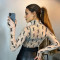 Sexy Perspective High Neck Long Sleeve Plush High Quality Top T-shirt