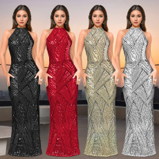 Fashionable women's clothing with elegant style, hanging neck fish tail dress, formal dress