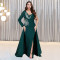 Advanced rhinestone sexy V-neck long dress with a cinched waist and slit, new product for women
