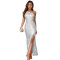 Fashion women's temperament pearl piece slanted shoulder slit fish tail dress