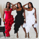 Summer New Solid Color Strap Irregular Ruffle Women's Dress Sexy Women's Dress