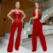 Fashionable women's sexy strapless chicken eye metal buckle pants set