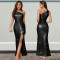 Fashion women's temperament pearl piece slanted shoulder slit fish tail dress