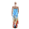 Fashionable digital printed strapless top paired with long pants, flannel pleated splicing straight tribute two-piece set