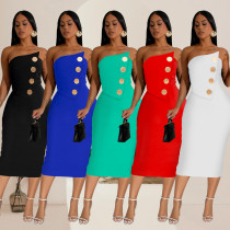 Fashionable women's hot selling sexy strapless button decoration dress