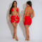 Seaside vacation style swimsuit bikini three piece set women's summer lace up half skirt women
