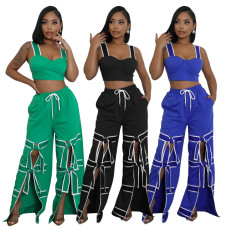 Set with camisole top and lace up fashionable loose wide leg pants two-piece set for women
