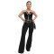 Fashionable women's sexy strapless chicken eye metal buckle pants set