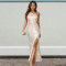 Fashion women's temperament pearl piece slanted shoulder slit fish tail dress