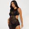 Fashionable round neck sexy see through hollow out dress with bikini inside