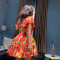Elegant printed waist cinched pleated flying sleeve jumpsuit