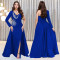 Advanced rhinestone sexy V-neck long dress with a cinched waist and slit, new product for women