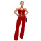Fashionable women's sexy strapless chicken eye metal buckle pants set