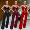 Fashionable women's sexy strapless chicken eye metal buckle pants set