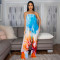 Fashionable digital printed strapless top paired with long pants, flannel pleated splicing straight tribute two-piece set