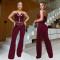 Fashionable women's sexy strapless chicken eye metal buckle pants set