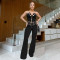 Fashionable women's sexy strapless chicken eye metal buckle pants set