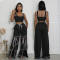 Set with camisole top and lace up fashionable loose wide leg pants two-piece set for women