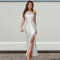 Fashion women's temperament pearl piece slanted shoulder slit fish tail dress