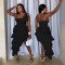 Summer New Solid Color Strap Irregular Ruffle Women's Dress Sexy Women's Dress
