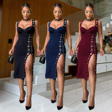 Fashionable women's elegant slim fit button decoration sexy dress