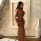 New fashionable and sexy sleeveless lace up dress with solid color long skirt