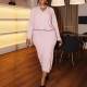 Elegant V-neck rhinestone slim fit long sleeved skirt with hips wrapped and split back, two-piece set