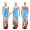 Fashionable digital printed strapless top paired with long pants, flannel pleated splicing straight tribute two-piece set