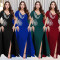 Advanced rhinestone sexy V-neck long dress with a cinched waist and slit, new product for women