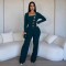 Personalized line splicing large button long sleeved sports and fitness jumpsuit