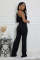 Women's personalized line splicing large button single shoulder sports and fitness jumpsuit