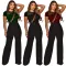 Women's irregular sequined patchwork wide leg pants, short sleeved jumpsuit