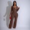 Personalized line splicing large button long sleeved sports and fitness jumpsuit