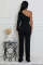 Women's personalized line splicing large button single shoulder sports and fitness jumpsuit