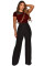 Women's irregular sequined patchwork wide leg pants, short sleeved jumpsuit