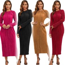 Elastic pleated dress (excluding waistband)