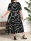 Women's fashion casual irregular striped printed round neck short sleeved plus size dress