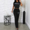 Spring and summer women's fashionable and elegant round neck short top, long pants casual set