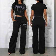 Spring and summer women's fashionable and elegant round neck short top, long pants casual set