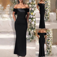 Beautiful women's fashionable and elegant one neck strapless bow long dress; ceremonial dress
