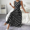Women's fashionable and elegant round neck sleeveless polka dot print long plus size dress