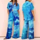 Women's fashionable and elegant V-neck short sleeved straight leg pants shirt two sets